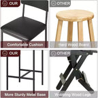 Bar Stools Set of , Upholstered Barstools with Metal Legs, Footrest & Backrest, PU Seat, Kitchen Height Chairs