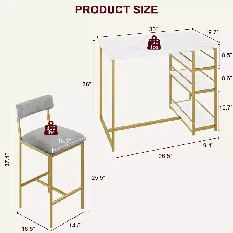 Bar Stools Set of , Upholstered Barstools with Metal Legs, Footrest & Backrest, PU Seat, Kitchen Height Chairs