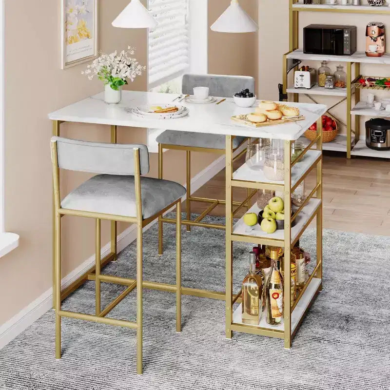 Bar Stools Set of , Upholstered Barstools with Metal Legs, Footrest & Backrest, PU Seat, Kitchen Height Chairs