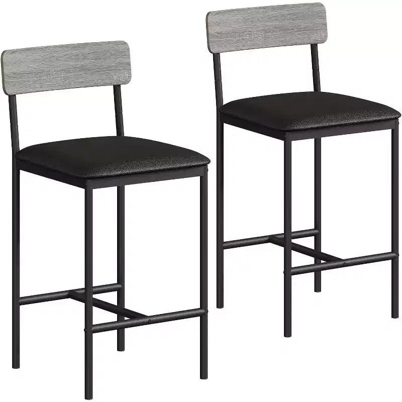Bar Stools Set of , Upholstered Barstools with Metal Legs, Footrest & Backrest, PU Seat, Kitchen Height Chairs