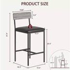 Bar Stools Set of , Upholstered Barstools with Metal Legs, Footrest & Backrest, PU Seat, Kitchen Height Chairs