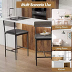Bar Stools Set of , Upholstered Barstools with Metal Legs, Footrest & Backrest, PU Seat, Kitchen Height Chairs