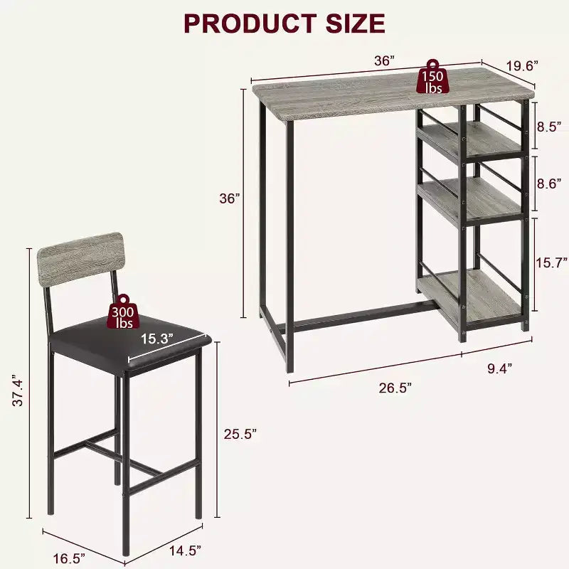 Bar Stools Set of , Upholstered Barstools with Metal Legs, Footrest & Backrest, PU Seat, Kitchen Height Chairs