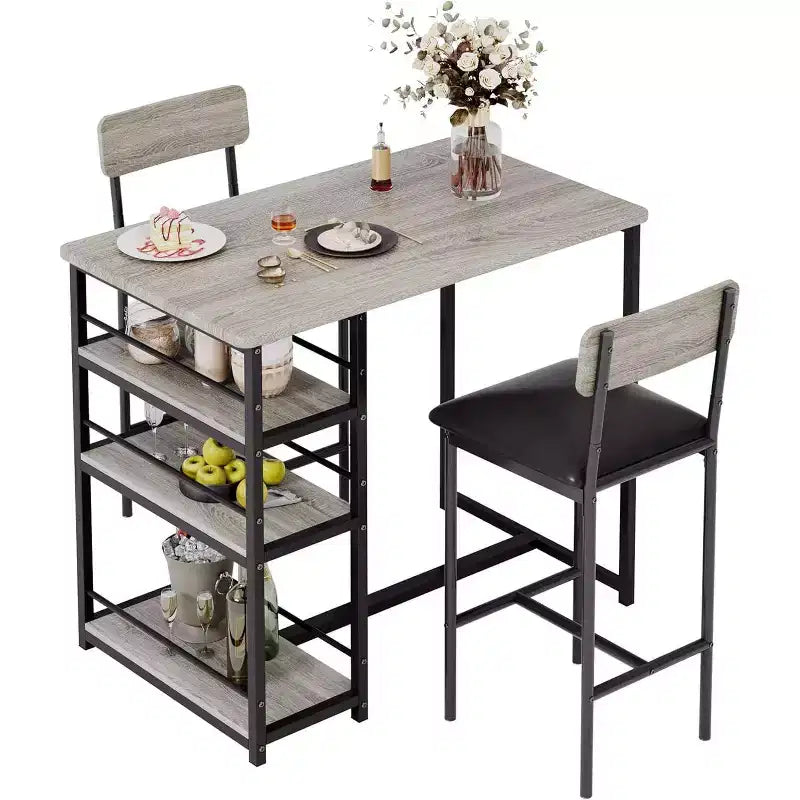 Bar Stools Set of , Upholstered Barstools with Metal Legs, Footrest & Backrest, PU Seat, Kitchen Height Chairs