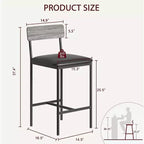 Bar Stools Set of , Upholstered Barstools with Metal Legs, Footrest & Backrest, PU Seat, Kitchen Height Chairs