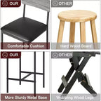 Bar Stools Set of , Upholstered Barstools with Metal Legs, Footrest & Backrest, PU Seat, Kitchen Height Chairs