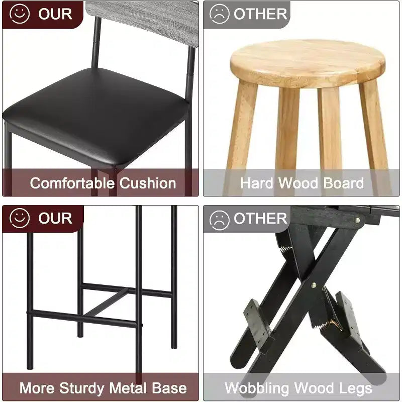 Bar Stools Set of , Upholstered Barstools with Metal Legs, Footrest & Backrest, PU Seat, Kitchen Height Chairs