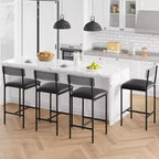 Bar Stools Set of , Upholstered Barstools with Metal Legs, Footrest & Backrest, PU Seat, Kitchen Height Chairs