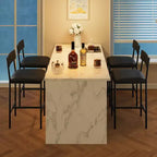 Bar Stools Set of , Upholstered Barstools with Metal Legs, Footrest & Backrest, PU Seat, Kitchen Height Chairs