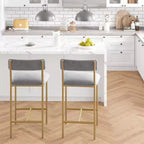Bar Stools Set of , Upholstered Barstools with Metal Legs, Footrest & Backrest, PU Seat, Kitchen Height Chairs