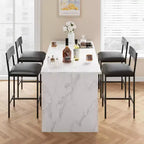 Bar Stools Set of , Upholstered Barstools with Metal Legs, Footrest & Backrest, PU Seat, Kitchen Height Chairs