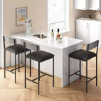Bar Stools Set of , Upholstered Barstools with Metal Legs, Footrest & Backrest, PU Seat, Kitchen Height Chairs