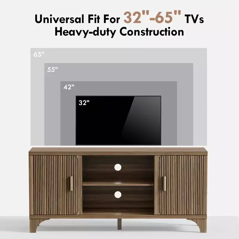 Mid Century TV Stand for 65 Inch TV with Soft Close Doors, Walnut Finish