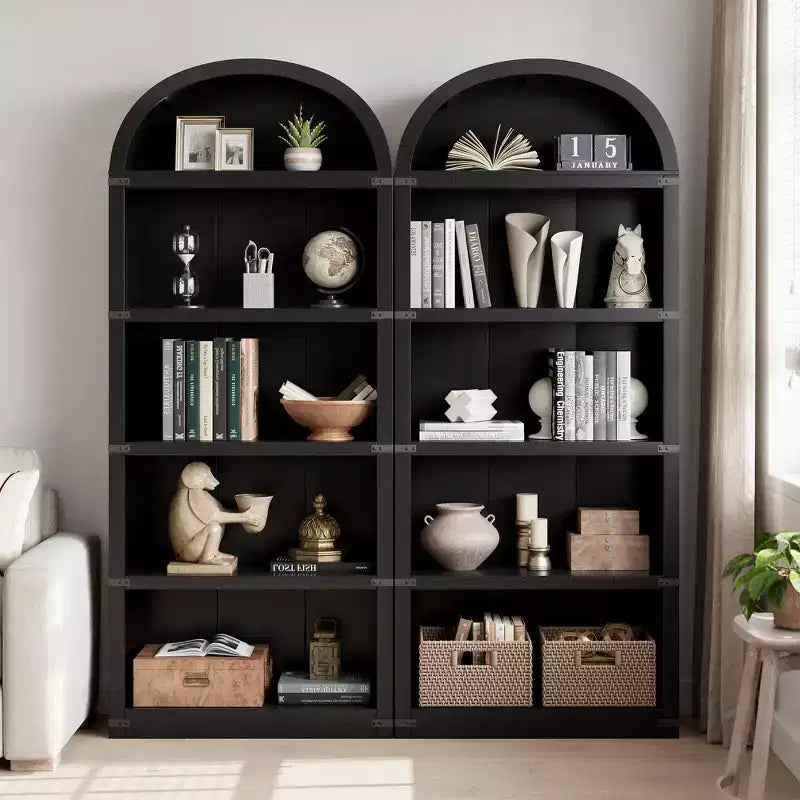 GustoWave 5 Shelf Arched Bookshelf ,71.65in Tall Bookcase,Farmhouse Display Storage Rack,Black