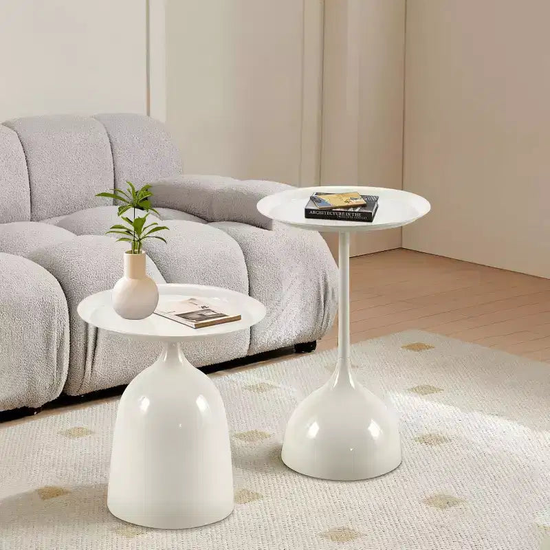 End Table Set of 2, Metal Round Coffee Tables Nightstand with Raised Edges, Modern Small End Table for Living Room Bedroom, Easy Assembly