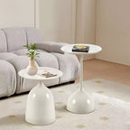 End Table Set of 2, Metal Round Coffee Tables Nightstand with Raised Edges, Modern Small End Table for Living Room Bedroom, Easy Assembly