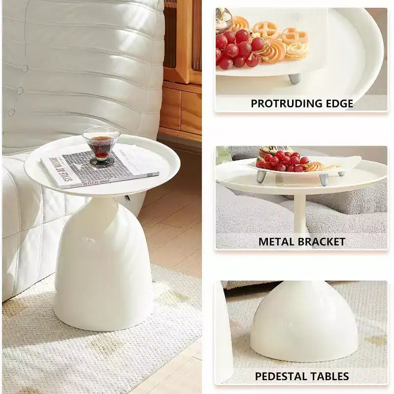 End Table Set of 2, Metal Round Coffee Tables Nightstand with Raised Edges, Modern Small End Table for Living Room Bedroom, Easy Assembly