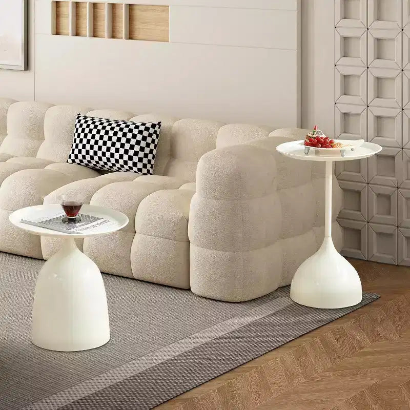 End Table Set of 2, Metal Round Coffee Tables Nightstand with Raised Edges, Modern Small End Table for Living Room Bedroom, Easy Assembly