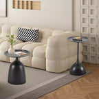 End Table Set of 2, Metal Round Coffee Tables Nightstand with Raised Edges, Modern Small End Table for Living Room Bedroom, Easy Assembly