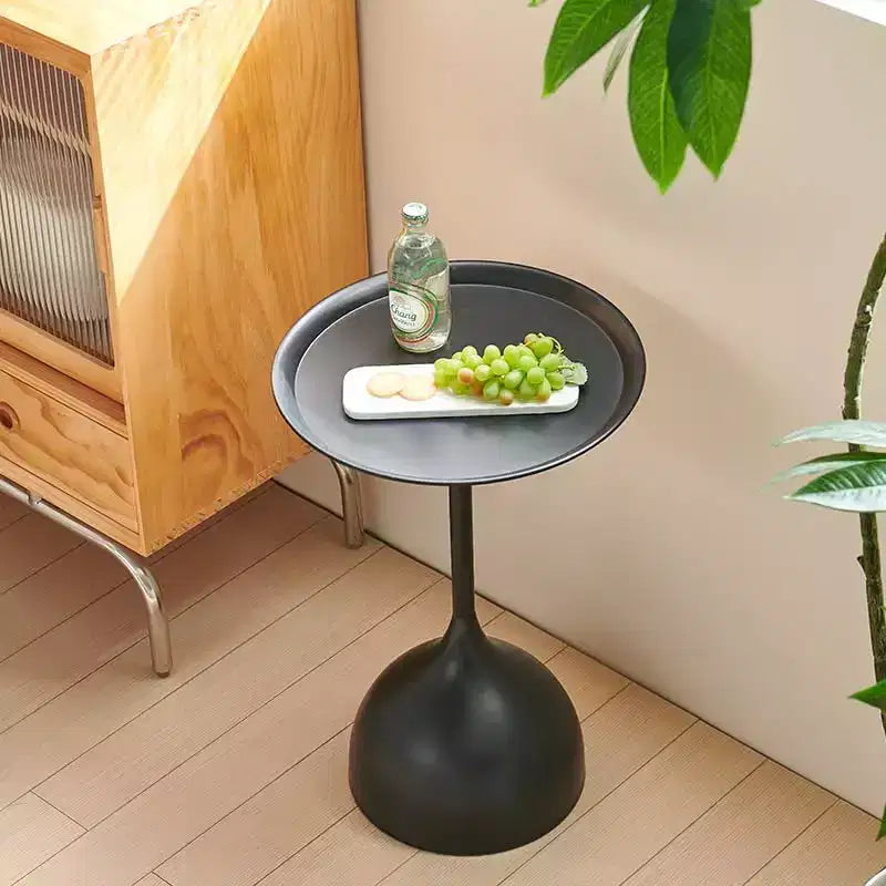 End Table Set of 2, Metal Round Coffee Tables Nightstand with Raised Edges, Modern Small End Table for Living Room Bedroom, Easy Assembly