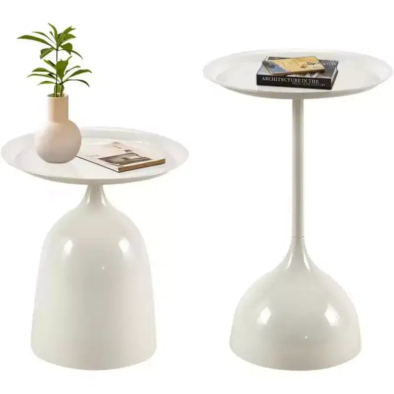 End Table Set of 2, Metal Round Coffee Tables Nightstand with Raised Edges, Modern Small End Table for Living Room Bedroom, Easy Assembly