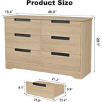 6 Drawer Dresser for Bedroom, 46.8W Wooden Chest of Drawers with Recessed Handles, Clothing Storage Cabinet, Dresser TV Stand for Hallway