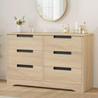 6 Drawer Dresser for Bedroom, 46.8W Wooden Chest of Drawers with Recessed Handles, Clothing Storage Cabinet, Dresser TV Stand for Hallway