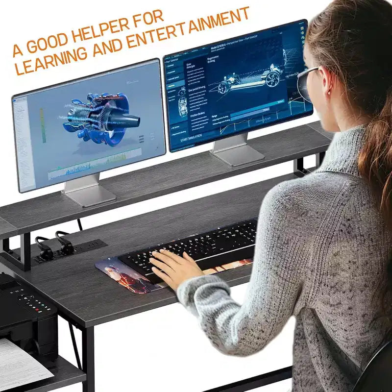 76 Grey L-Shaped Desk with Power Outlet, USB & Type-C Ports, Drawer, Monitor Shelf, Computer Desk for Home Office