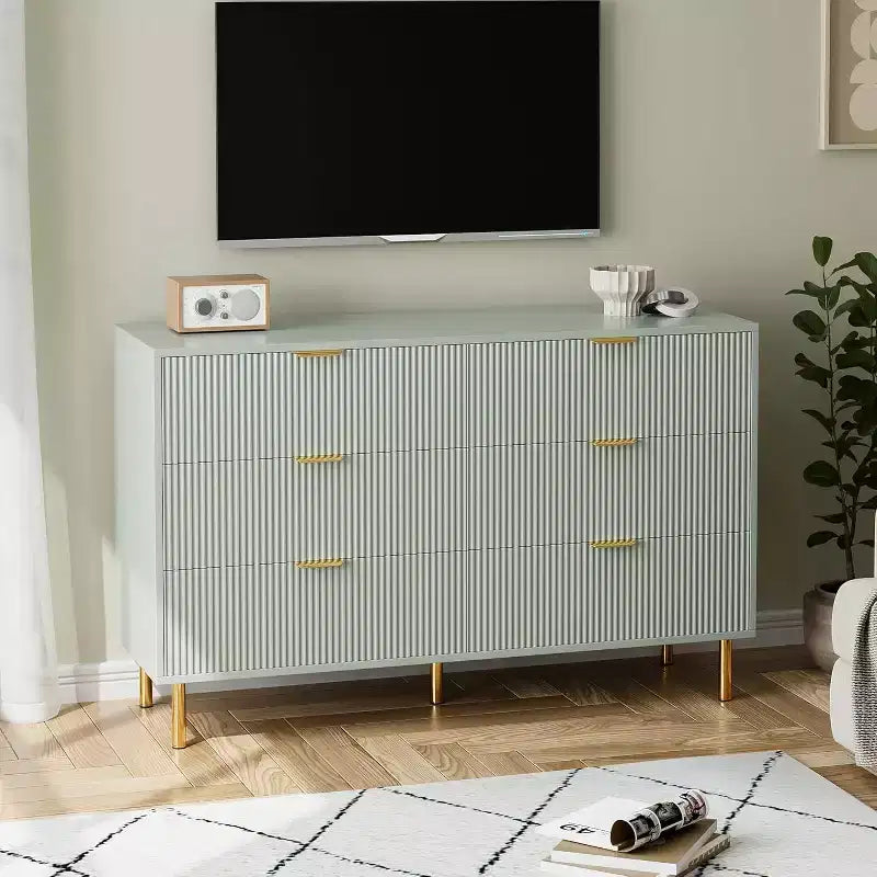Dresser, Modern 6 Drawer Dresser for Bedroom with Gold Handle and Large Drawer, Wood Double Chest of Drawers and Storage Organizer