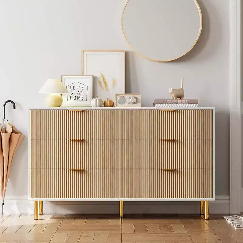 Dresser, Modern 6 Drawer Dresser for Bedroom with Gold Handle and Large Drawer, Wood Double Chest of Drawers and Storage Organizer