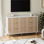 Dresser, Modern 6 Drawer Dresser for Bedroom with Gold Handle and Large Drawer, Wood Double Chest of Drawers and Storage Organizer