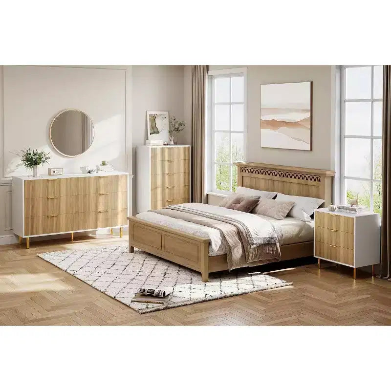 Dresser, Modern 6 Drawer Dresser for Bedroom with Gold Handle and Large Drawer, Wood Double Chest of Drawers and Storage Organizer