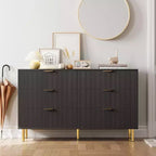 Dresser, Modern 6 Drawer Dresser for Bedroom with Gold Handle and Large Drawer, Wood Double Chest of Drawers and Storage Organizer