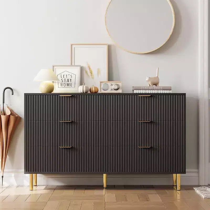 Dresser, Modern 6 Drawer Dresser for Bedroom with Gold Handle and Large Drawer, Wood Double Chest of Drawers and Storage Organizer