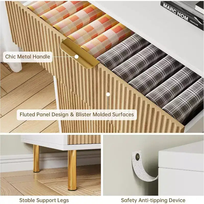 Dresser, Modern 6 Drawer Dresser for Bedroom with Gold Handle and Large Drawer, Wood Double Chest of Drawers and Storage Organizer