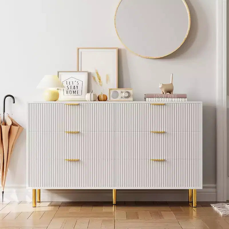 Dresser, Modern 6 Drawer Dresser for Bedroom with Gold Handle and Large Drawer, Wood Double Chest of Drawers and Storage Organizer