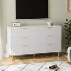 Dresser, Modern 6 Drawer Dresser for Bedroom with Gold Handle and Large Drawer, Wood Double Chest of Drawers and Storage Organizer