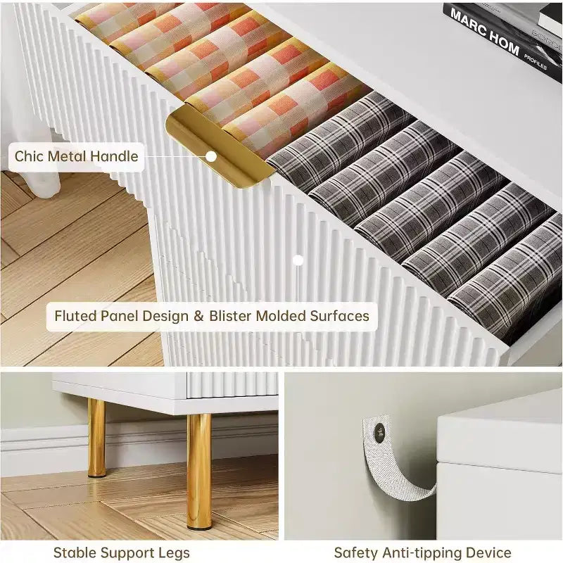 Dresser, Modern 6 Drawer Dresser for Bedroom with Gold Handle and Large Drawer, Wood Double Chest of Drawers and Storage Organizer
