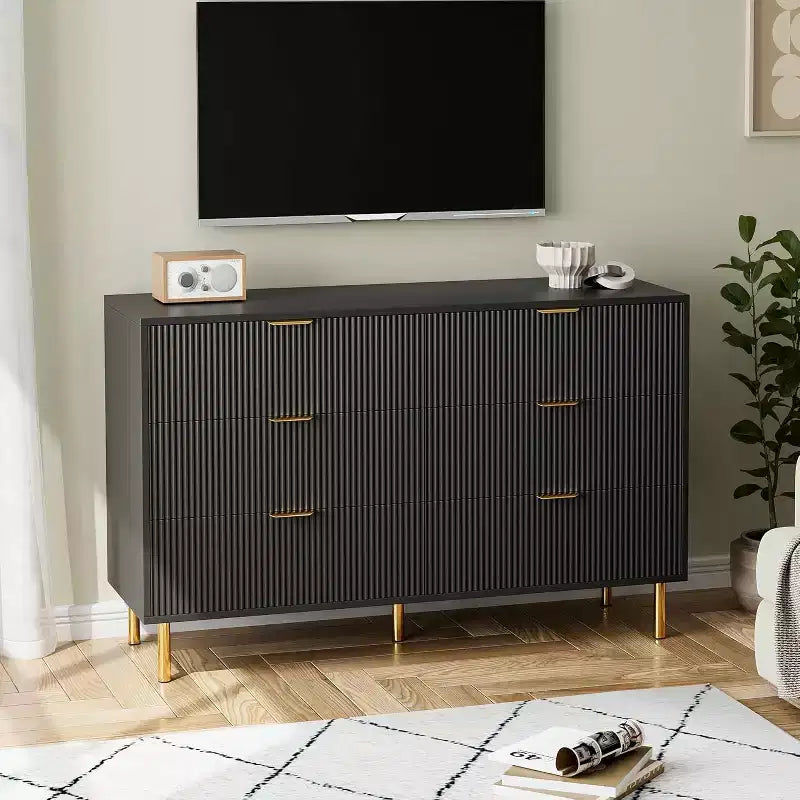 Dresser, Modern 6 Drawer Dresser for Bedroom with Gold Handle and Large Drawer, Wood Double Chest of Drawers and Storage Organizer