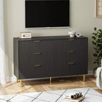 Dresser, Modern 6 Drawer Dresser for Bedroom with Gold Handle and Large Drawer, Wood Double Chest of Drawers and Storage Organizer