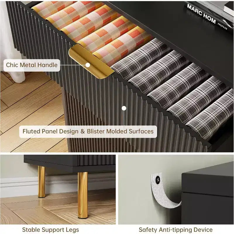 Dresser, Modern 6 Drawer Dresser for Bedroom with Gold Handle and Large Drawer, Wood Double Chest of Drawers and Storage Organizer