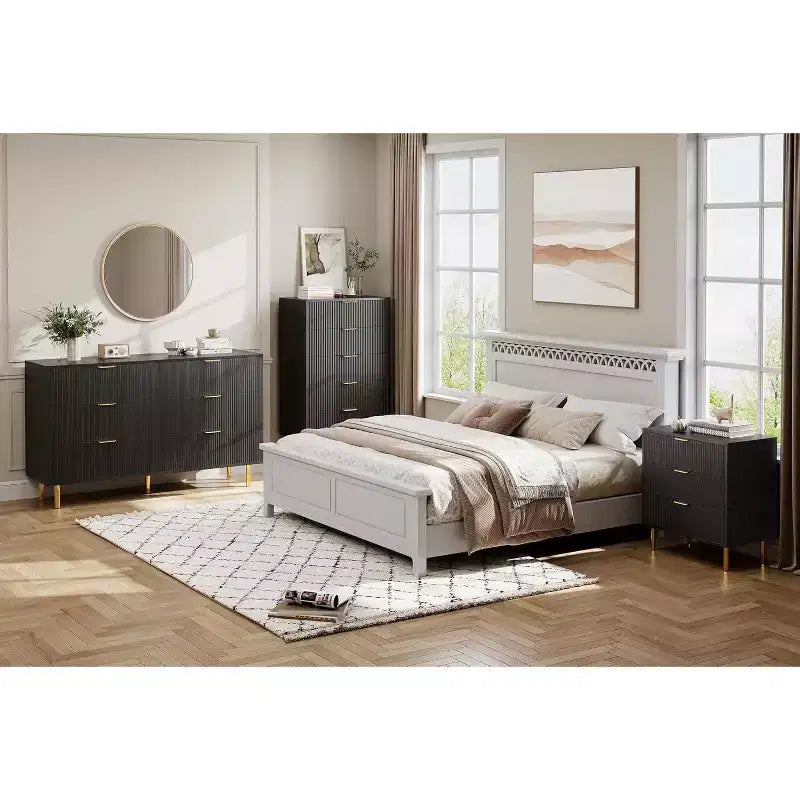 Dresser, Modern 6 Drawer Dresser for Bedroom with Gold Handle and Large Drawer, Wood Double Chest of Drawers and Storage Organizer