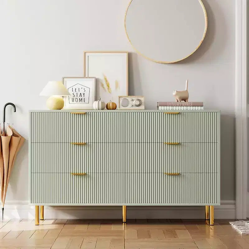 Dresser, Modern 6 Drawer Dresser for Bedroom with Gold Handle and Large Drawer, Wood Double Chest of Drawers and Storage Organizer