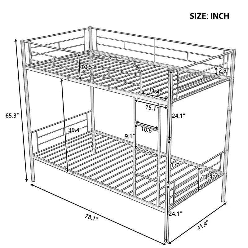 Twin Over Twin Metal Bunk Bed Silver