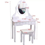 GustoWave Vanity Desk, Vanity Mirror with Lights and Table Set with 5 Drawers, Wood Makeup Dressing Table with Oval Mirror & Stool for Bedroom