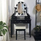 GustoWave Vanity Desk, Vanity Mirror with Lights and Table Set with 5 Drawers, Wood Makeup Dressing Table with Oval Mirror & Stool for Bedroom
