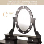 GustoWave Vanity Desk, Vanity Mirror with Lights and Table Set with 5 Drawers, Wood Makeup Dressing Table with Oval Mirror & Stool for Bedroom