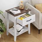 Nightstand with Drawer and 2-Tier Storage Shelves, Versatile End Table for Bedroom, Living Room, Dorm, and Small Spaces