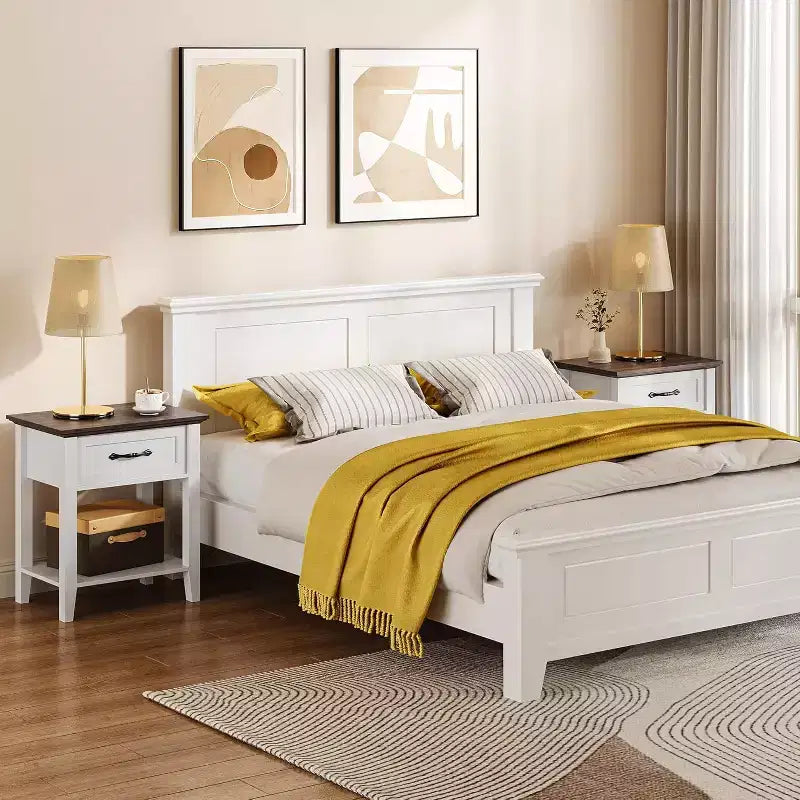 Nightstand with Drawer and 2-Tier Storage Shelves, Versatile End Table for Bedroom, Living Room, Dorm, and Small Spaces