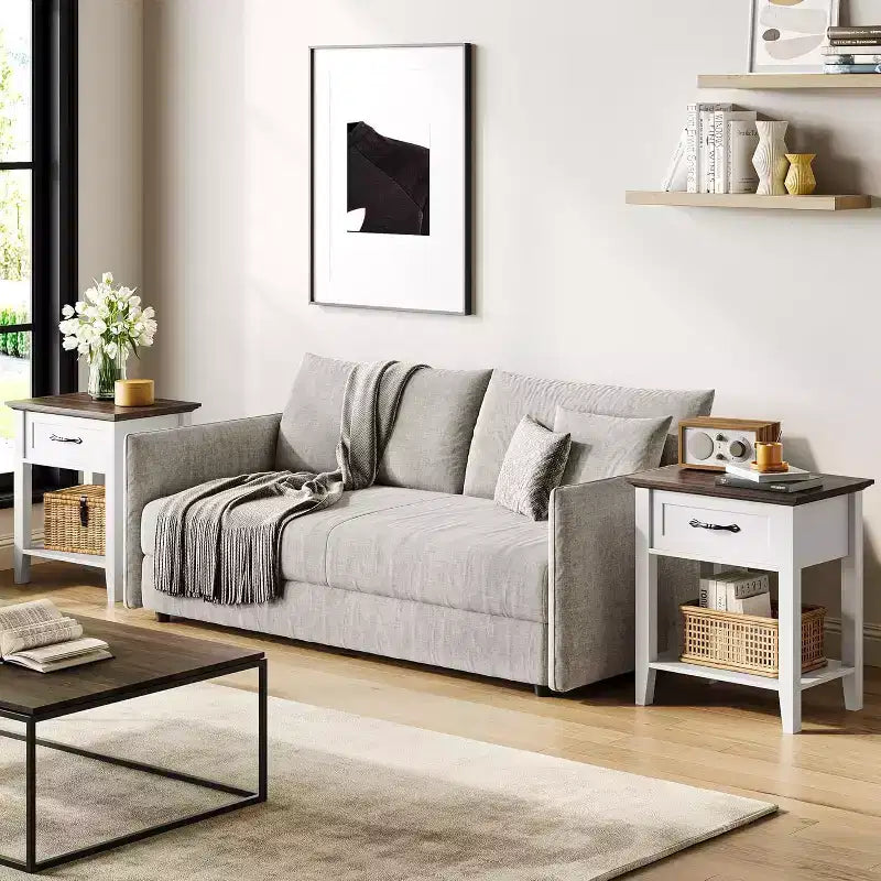Nightstand with Drawer and 2-Tier Storage Shelves, Versatile End Table for Bedroom, Living Room, Dorm, and Small Spaces